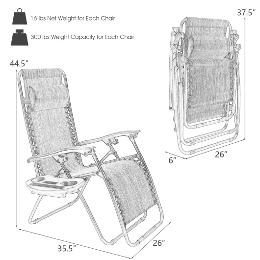 2 Pieces Folding Lounge Chair with Zero Gravity-Gray - Image 5