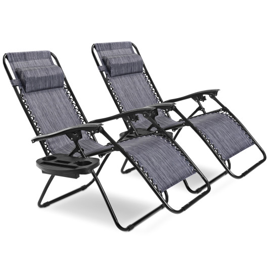 2 Pieces Folding Lounge Chair with Zero Gravity-Gray - Image 2