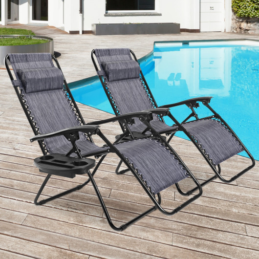 2 Pieces Folding Lounge Chair with Zero Gravity-Gray - Image 3