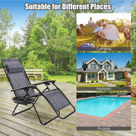 2 Pieces Folding Lounge Chair with Zero Gravity-Gray - Image 4
