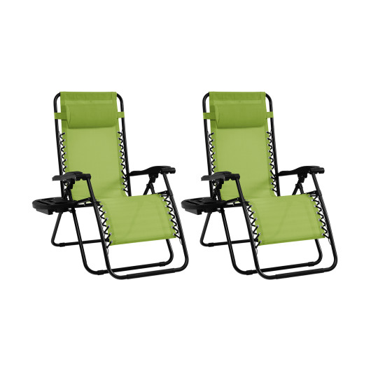 2 Pieces Folding Lounge Chair with Zero Gravity-Green - Image 2