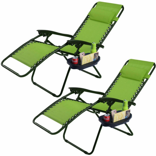 2 Pieces Folding Lounge Chair with Zero Gravity-Green - Image 5