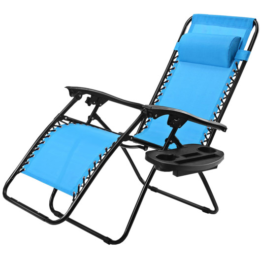Outdoor Folding Zero Gravity Reclining Lounge Chair-Light Blue - Image 5
