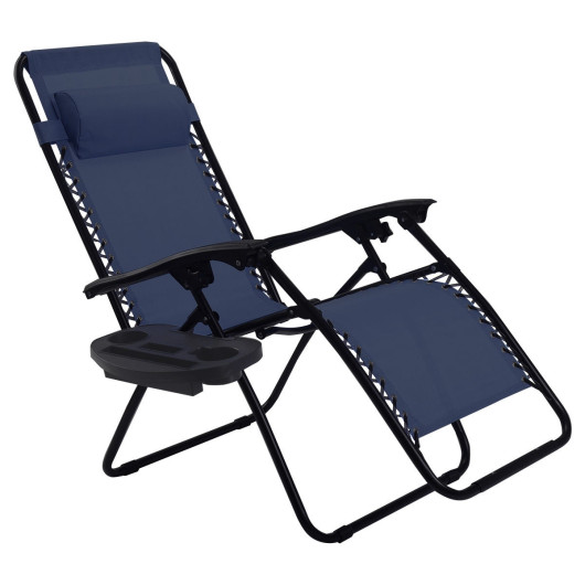 Outdoor Folding Zero Gravity Reclining Lounge Chair-Blue - Image 2