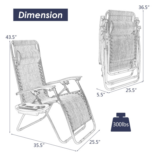 Outdoor Folding Zero Gravity Reclining Lounge Chair-Blue - Image 6