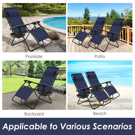 Outdoor Folding Zero Gravity Reclining Lounge Chair-Blue - Image 4