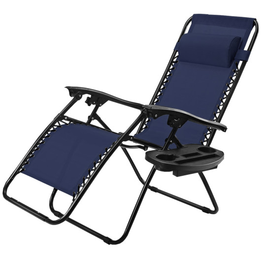 Outdoor Folding Zero Gravity Reclining Lounge Chair-Blue - Image 5