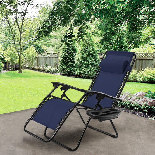 Outdoor Folding Zero Gravity Reclining Lounge Chair-Blue - Image 3