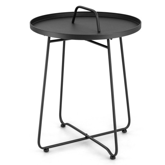 Outdoor Metal Patio End Side Table Weather Resistant with Handle - Image 3