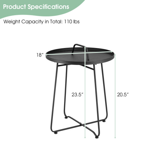 Outdoor Metal Patio End Side Table Weather Resistant with Handle - Image 2