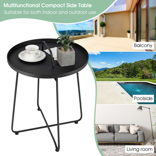Outdoor Metal Patio End Side Table Weather Resistant with Handle - Image 5