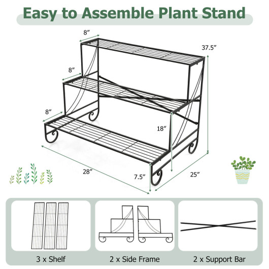 3-Tier Mental Plant Stand with Grid Shelf - Image 2