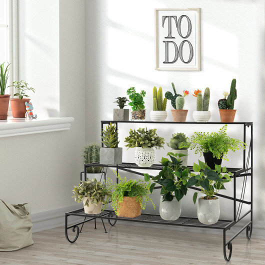 3-Tier Mental Plant Stand with Grid Shelf - Image 3
