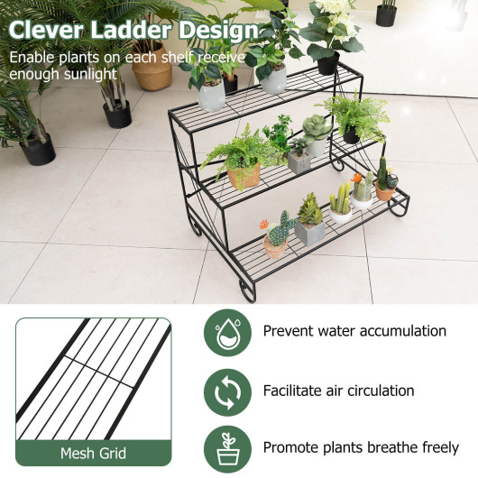 3-Tier Mental Plant Stand with Grid Shelf - Image 4
