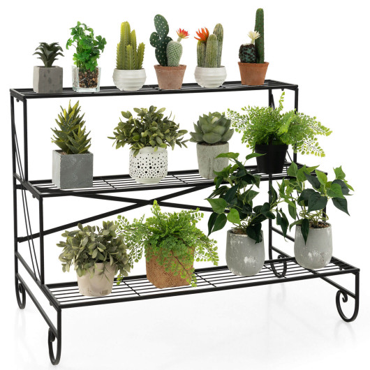 3-Tier Mental Plant Stand with Grid Shelf - Image 5