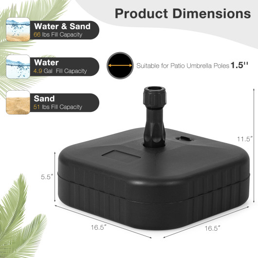 Patio Fillable Umbrella Base Fit 1.5 Inch Umbrella Poles for Yard Poolside-Black - Image 5