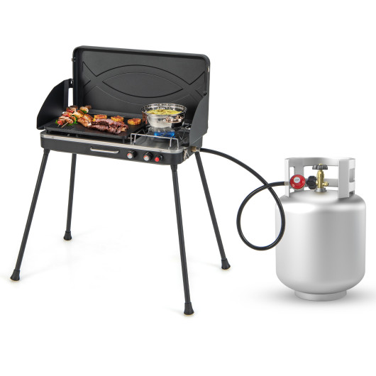 2-in-1 Gas Camping Grill and Stove with Detachable Legs-Black - Image 3