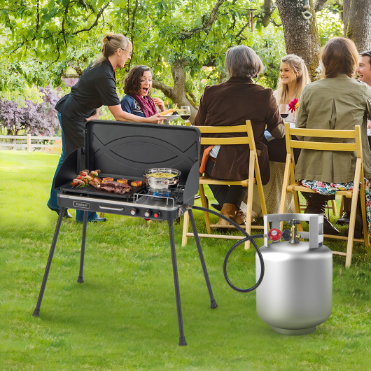 2-in-1 Gas Camping Grill and Stove with Detachable Legs-Black - Image 5