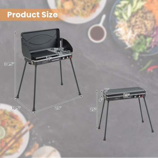 2-in-1 Gas Camping Grill and Stove with Detachable Legs-Black - Image 6