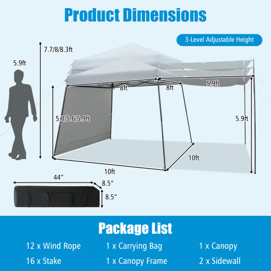 Patio 10x10FT Instant Pop-up Canopy Folding Tent with Sidewalls and Awnings Outdoor-Gray - Image 5