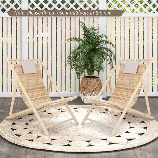 Solid Fir Wood Lounge Chair with 3-Level Adjustable Backrest and Soft Padded Headrest-Natural - Image 2