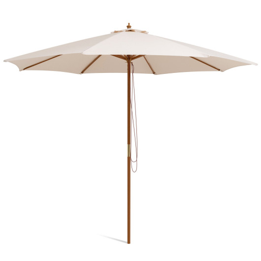 10 Feet Patio Umbrella with 8 Wooden Ribs and 3 Adjustable Heights-Beige - Image 2