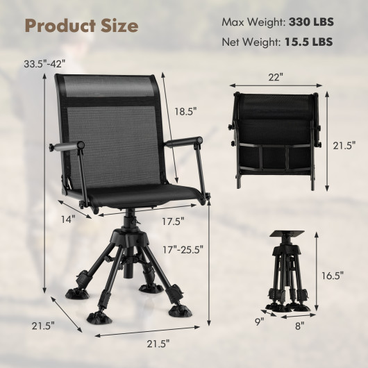 Folding Swivel Patio Chair with 4 Adjustable Leg-Black - Image 6