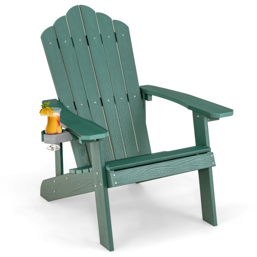 Weather Resistant HIPS Outdoor Adirondack Chair with Cup Holder-Green - Image 2