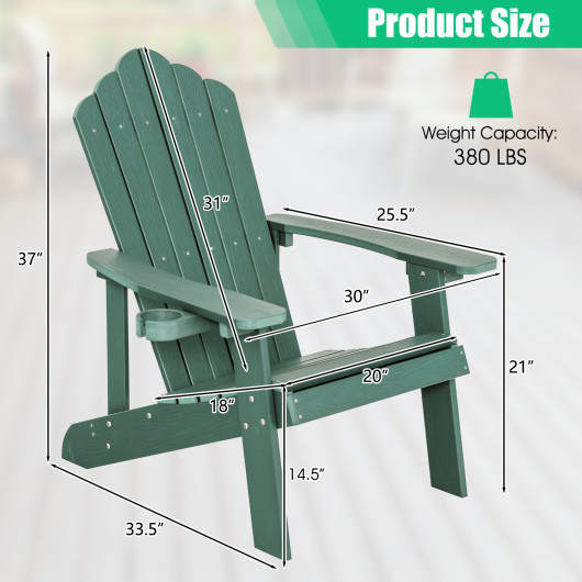 Weather Resistant HIPS Outdoor Adirondack Chair with Cup Holder-Green - Image 3