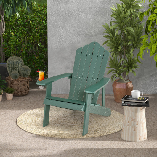 Weather Resistant HIPS Outdoor Adirondack Chair with Cup Holder-Green - Image 5