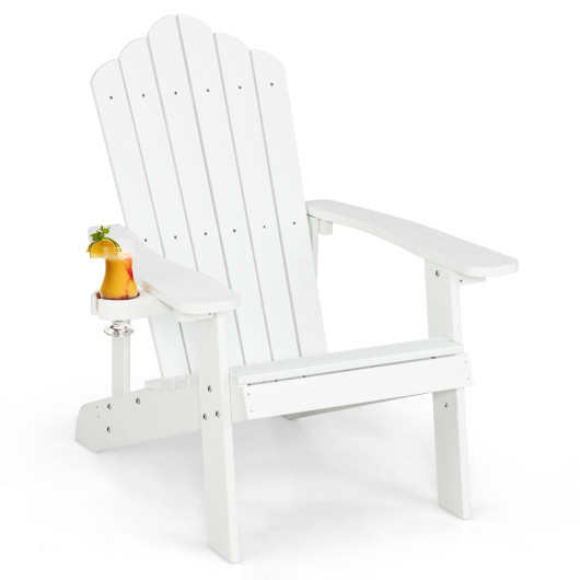 Weather Resistant HIPS Outdoor Adirondack Chair with Cup Holder-White