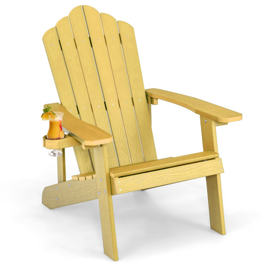 Weather Resistant HIPS Outdoor Adirondack Chair with Cup Holder-Yellow - Image 4