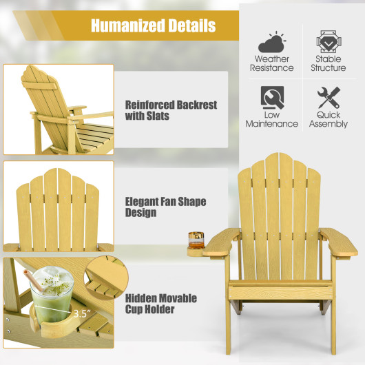 Weather Resistant HIPS Outdoor Adirondack Chair with Cup Holder-Yellow - Image 2