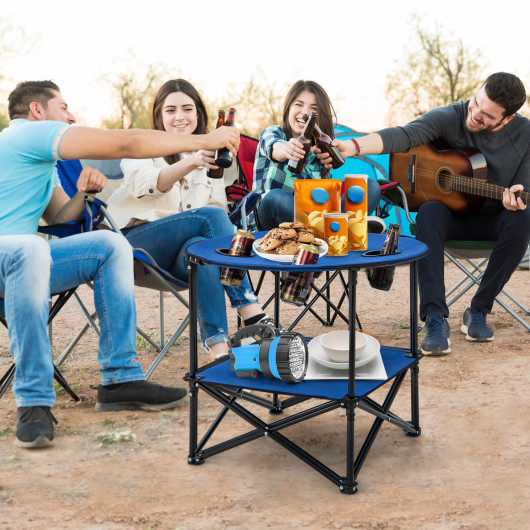 2-Tier Portable Picnic Table with Carrying Bag and 4 Cup Holders-Blue - Image 3