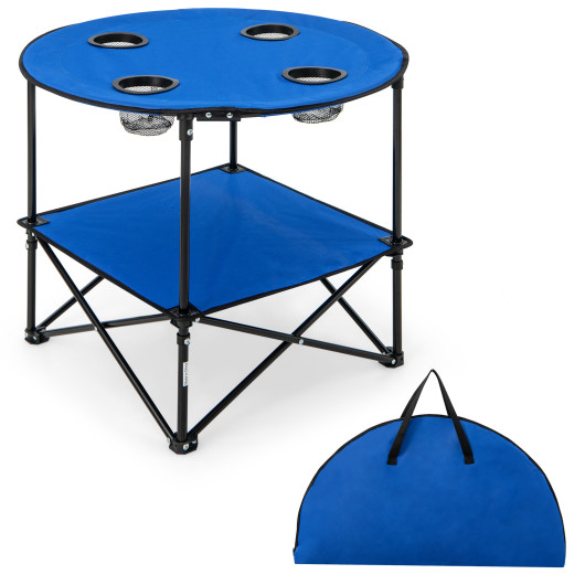 2-Tier Portable Picnic Table with Carrying Bag and 4 Cup Holders-Blue - Image 5