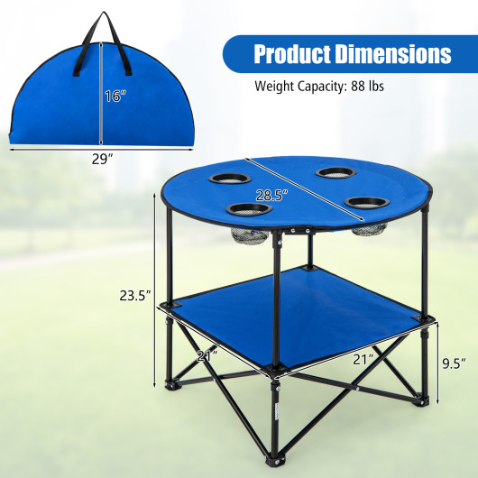 2-Tier Portable Picnic Table with Carrying Bag and 4 Cup Holders-Blue - Image 6