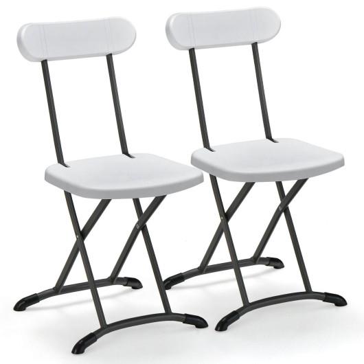 2 Pieces Outdoor Folding Chair Set with Sturdy Frame and Ergonomic Backrest-White