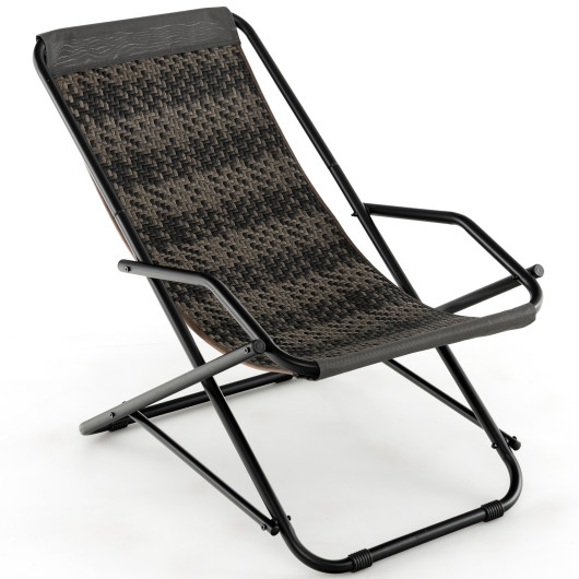 Outdoor Patio PE Wicker Rocking Chair with Armrests and Metal Frame-Gray - Image 4