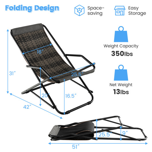Outdoor Patio PE Wicker Rocking Chair with Armrests and Metal Frame-Gray - Image 2