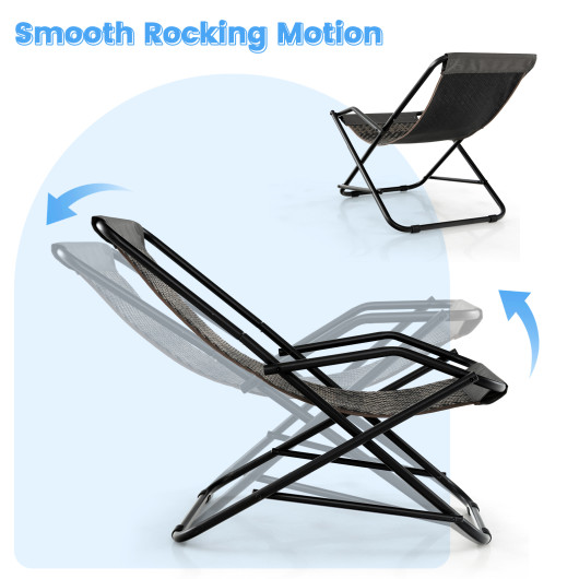 Outdoor Patio PE Wicker Rocking Chair with Armrests and Metal Frame-Gray - Image 3