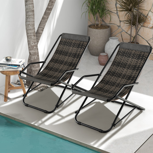 Outdoor Patio PE Wicker Rocking Chair with Armrests and Metal Frame-Gray - Image 5