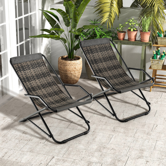 Outdoor Patio PE Wicker Rocking Chair with Armrests and Metal Frame-Gray - Image 6