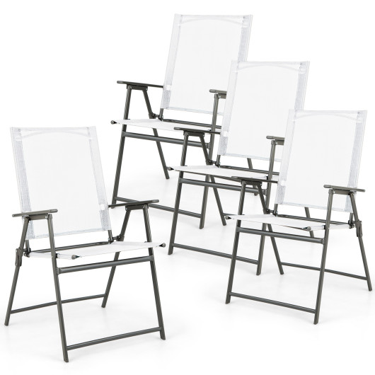 Set of 4 Patio Folding Chair Set with Rustproof Metal Frame-White - Image 2