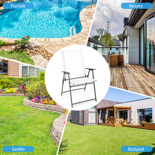 Set of 4 Patio Folding Chair Set with Rustproof Metal Frame-White - Image 3
