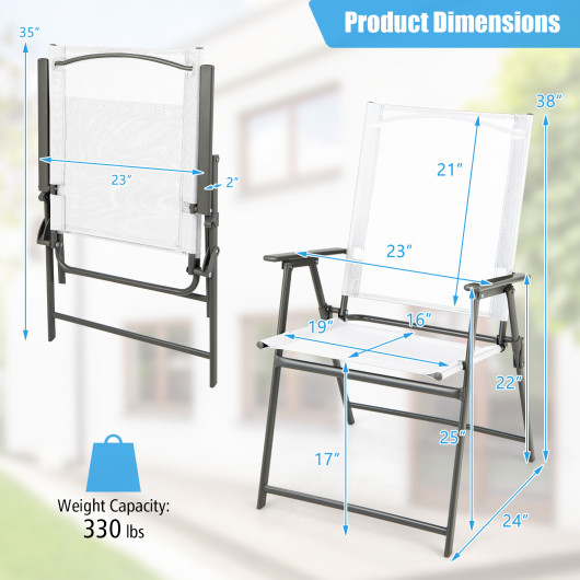 Set of 4 Patio Folding Chair Set with Rustproof Metal Frame-White - Image 4