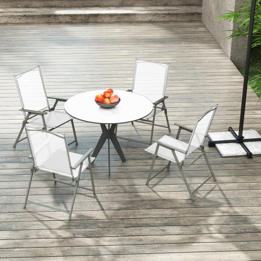 Set of 4 Patio Folding Chair Set with Rustproof Metal Frame-White - Image 5