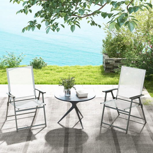 Set of 4 Patio Folding Chair Set with Rustproof Metal Frame-White - Image 6