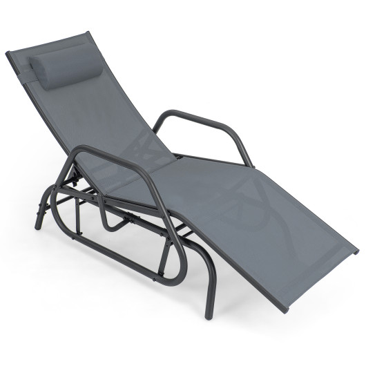 Outdoor Chaise Lounge Glider Chair with Armrests and Pillow-Gray - Image 2
