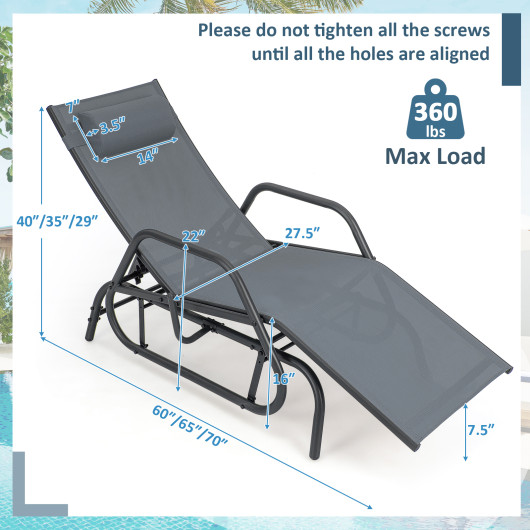 Outdoor Chaise Lounge Glider Chair with Armrests and Pillow-Gray - Image 3