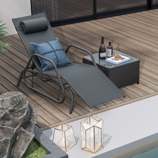 Outdoor Chaise Lounge Glider Chair with Armrests and Pillow-Gray - Image 4
